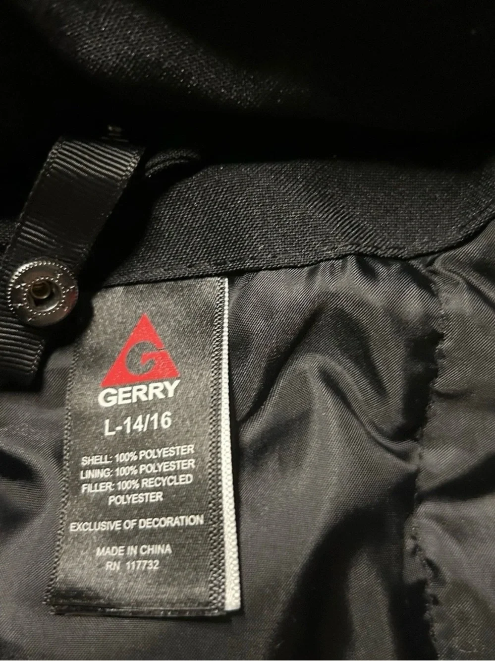 Boy’s Gerry Black Grey Winter Puffer Jacket Size Large (14/16)